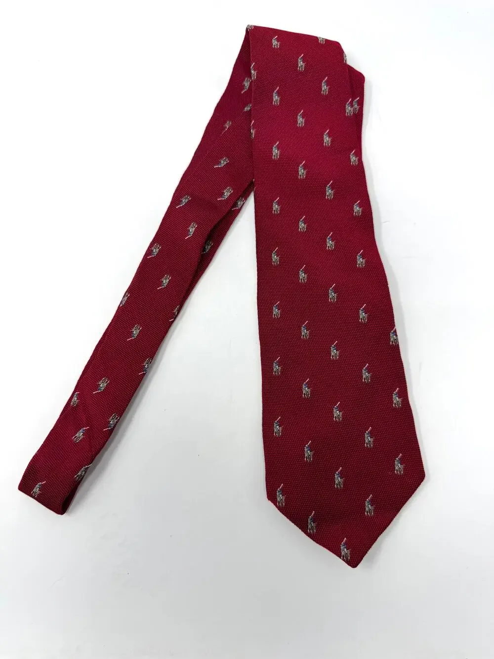 POLO RALPH LAUREN Vintage 1990s All-Over Polo Pony Silk Tie in Burgandy